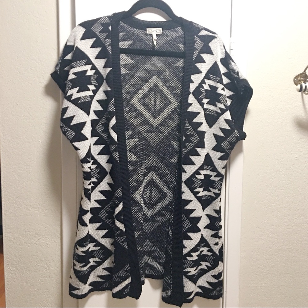 Aztec patterned long shrug sweater